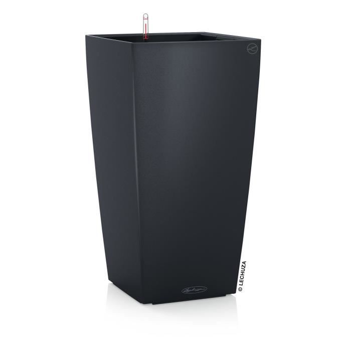 LECHUZA Pot de fleurs Cubico Color 30 - 29,5 x 29,5 x 56,5 cm - Ardoise - Systeme de sous-irrigation - Résistance au gel