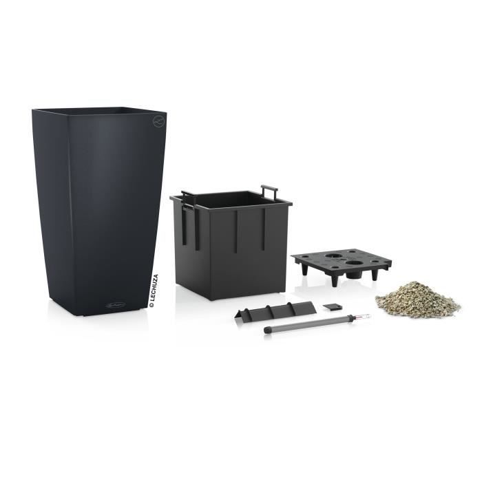 LECHUZA Pot de fleurs - Cubico color 40 - 39,5 x 39,5 x 75,5 cm - 31 L - Kit complet - Gris ardoise
