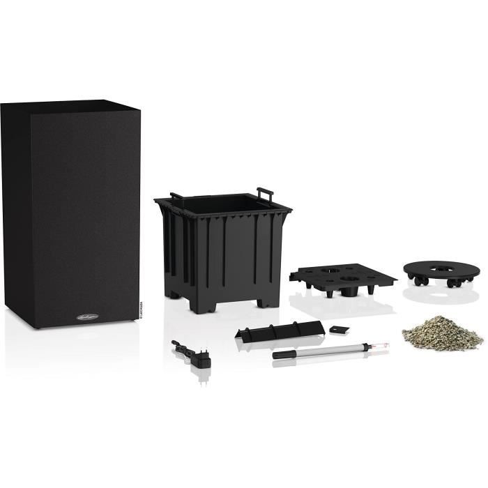 LECHUZA Pot de fleurs - Canto Stone 40 - 40 x 40 x 76 cm - Kit complet - Noir graphite