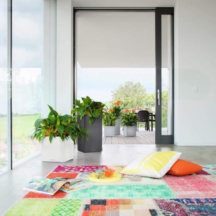 LECHUZA Pot de fleurs - Canto Premium Cube 40 - 40 x 40 x 40 cm - Kit complet - Anthracite métallique