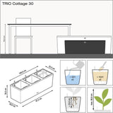 LECHUZA Jardiniere Trio Cottage 30 - 100 x 32,5 x 34,5 cm - 100 % recyclable - Kit complet gris clair