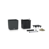 LECHUZA Pot de fleurs - Cube cottage 30 - 29,5 x 29,5 x 30 cm - 12 L - Kit complet - Granit