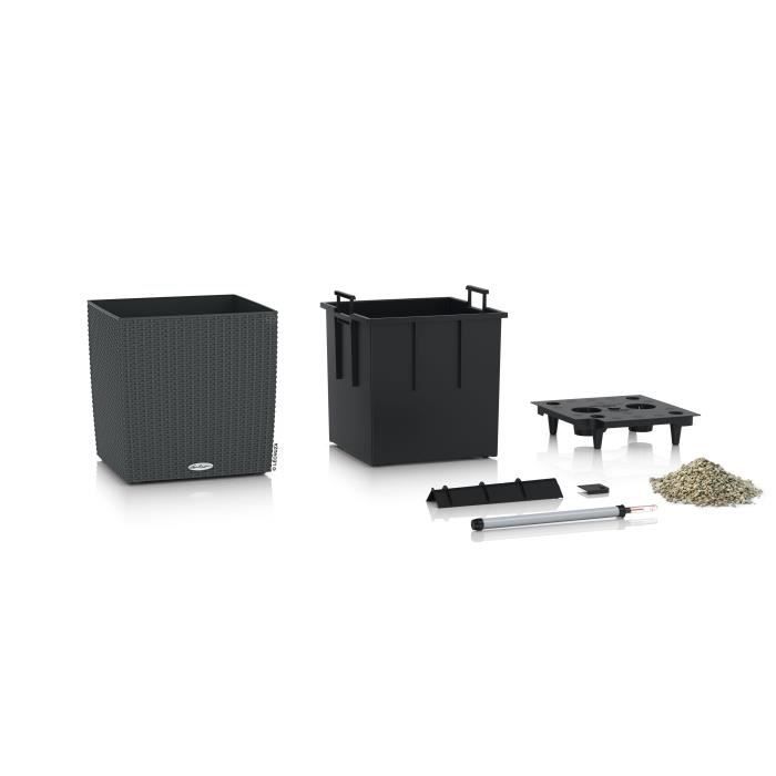 LECHUZA Pot de fleurs Cube cottage 50 - 50 x 50 x 50 cm - Kit complet - Granit - 61 L -