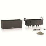 LECHUZA Jardiniere Balconera Stone 50 ALL-IN-ONE - 50 x 19 x 19 cm - Intérieur/Extérieur - Noir