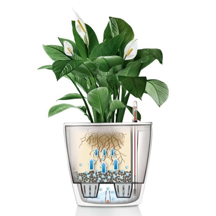 LECHUZA Pot de fleurs Classico 28 LS ALL-IN-ONE  - Ø 28 X 26 cm - Blanc brillant 16040