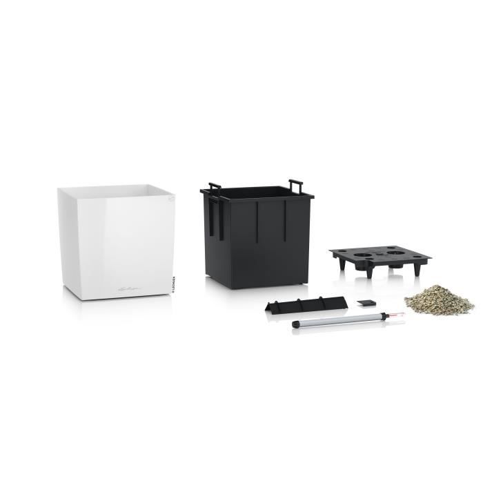 LECHUZA Pot de fleurs - Cube premium 40 - 39,0 x 39,0 x 40 cm - 31 L - Kit complet - Blanc brillant