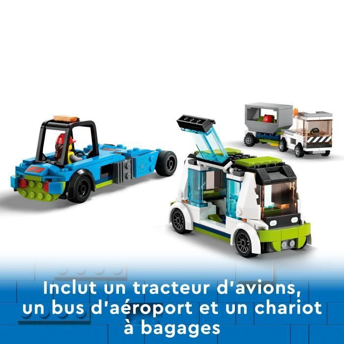LEGO City 60367 L'Avion de Ligne, Jouet avec Bus de l'Aéroport, Remorqueur, Camion a Bagages et 9 Minifigurines