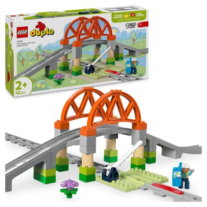 LEGO DUPLO My Town 10426 Expansion Set: Train Tracks and Bridge - Early Learning Toys