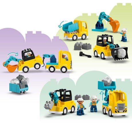 LEGO DUPLO Ma Ville 10475 Les Véhicules de Chantier 3-en-1 - Jeu Interactif des 2 ans