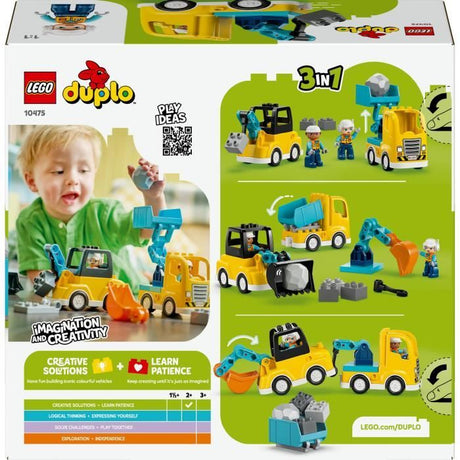 LEGO DUPLO Ma Ville 10475 Les Véhicules de Chantier 3-en-1 - Jeu Interactif des 2 ans