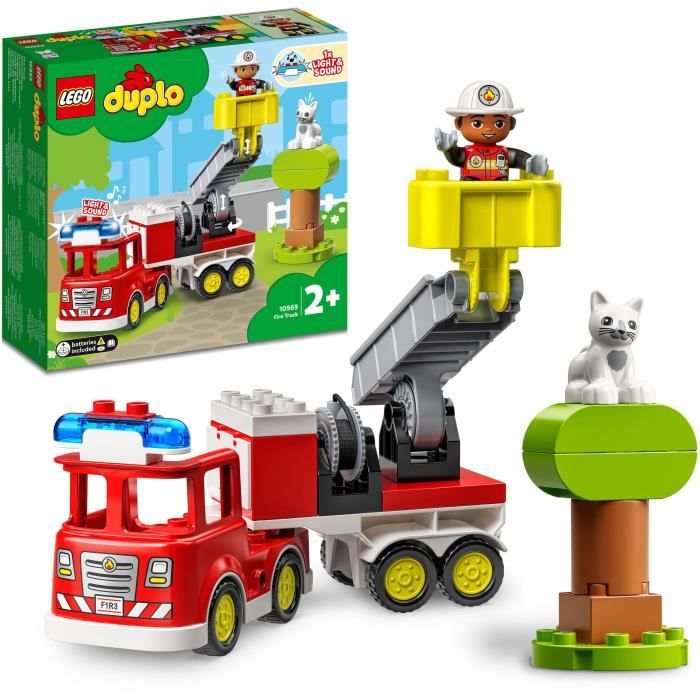 LEGO 10969 DUPLO Town Le Camion de Pompiers, Jouet Éducatif, Figurines, Sauver les Animaux, Jeu Éducatif, Cadeau Enfants Des 2 Ans