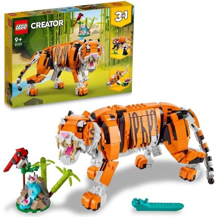 LEGO 31129 Creator 3-in-1 His Majesty the Tiger, Animal Toy and Figure, Rebuilds into a Panda, and Fish, for Kids Ages 9 and Up