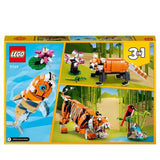 LEGO 31129 Creator 3-en-1 Sa Majesté le Tigre, Jouet et Figurine Animaux, se Transforme en Panda, et Poisson, Enfants Des 9 Ans