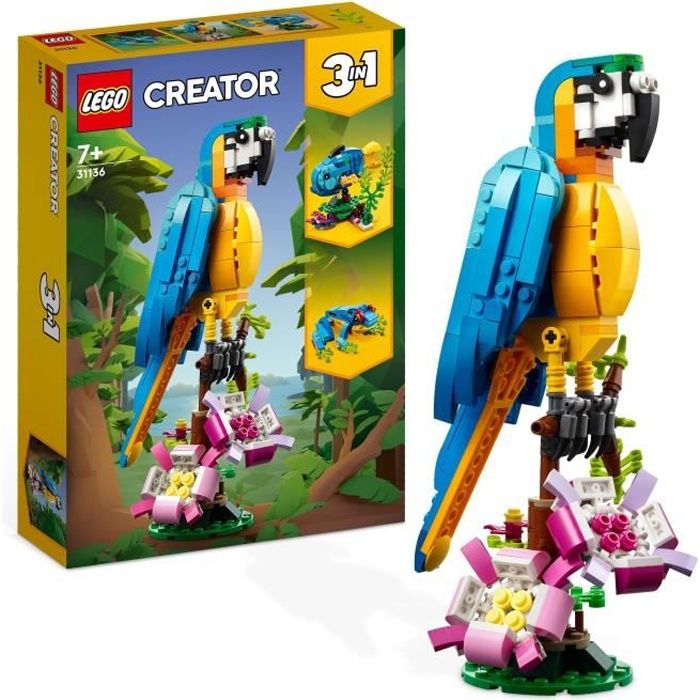 LEGO Creator 3-in-1 31136 Exotic Parrot Jungle Animal Figures with Frog and Fish