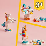 LEGO Creator 3-en-1 31140 La Licorne Magique, Jouet Hippocampe et Paon,  Figurines d'Animaux