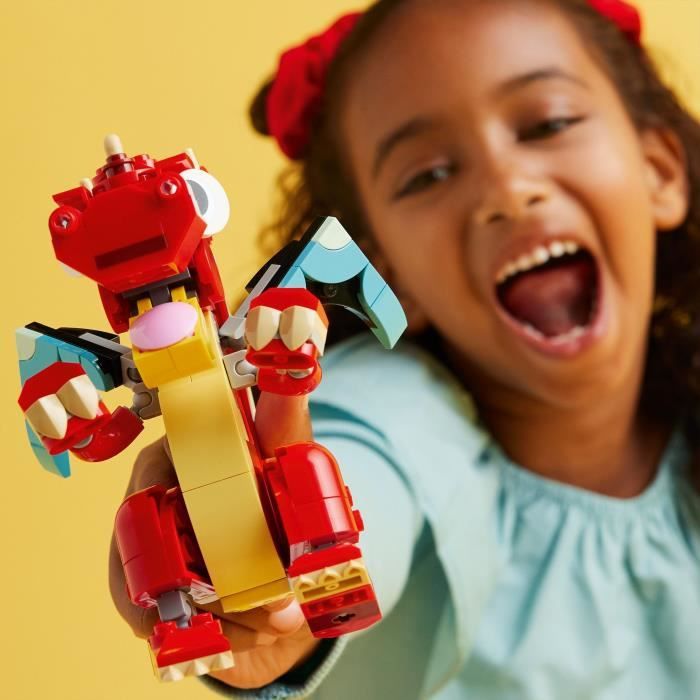 LEGO 31145 Creator 3en1 Le Dragon Rouge Jouet avec 3 Figurines d'Animaux, dont un Dragon Rouge, un Poisson et un Phénix