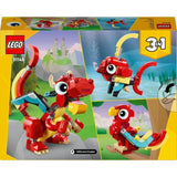 LEGO 31145 Creator 3en1 Le Dragon Rouge Jouet avec 3 Figurines d'Animaux, dont un Dragon Rouge, un Poisson et un Phénix