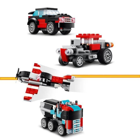 LEGO 31146 Creator 3en1 Le Camion Remorque avec Hélicoptere, Jouet d'Hélicoptere et Camion, Avion et Camion-Citerne