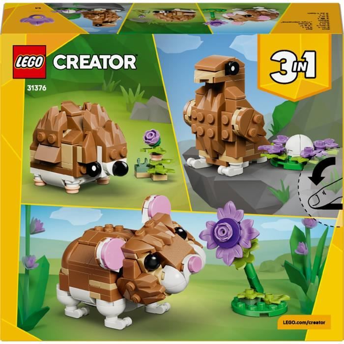 LEGO Creator 3-en-1 31376 L'Adorable Hamster et la Fleur - Jouet de Construction des 7 ans