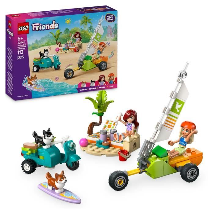 LEGO Friends 42641 Chiens surfeurs et aventures en scooter - Jouet interactif avec Corgis