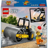 LEGO 60401 City Le Rouleau Compresseur de Chantier, Maquette de Jouet de Camion avec Minifigurines d'Ouvrier
