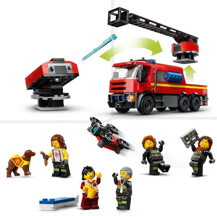 LEGO 60414 City La Caserne et le Camion de Pompiers, Jouet de Figurine de Chien et 5 Minifigurines, Cadeau Enfants