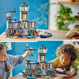 LEGO 60419 City La Prison de la Police en Haute Mer, Jouet avec Hélicoptere et Bateau, 7 Minifigurines et Figurine de Chien