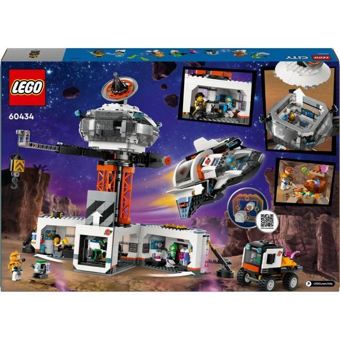 LEGO 60434 City La Station Spatiale et la Base de Lancement de Fusées, Jouet sur L'Espace, avec Robot et 6 Minifigurines