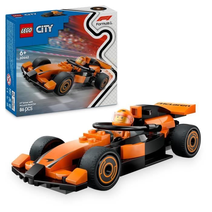 LEGO City 60442 Voiture de course McLaren avec pilote de F1 - Jouet pour garçon des 6 ans