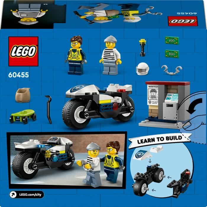 LEGO City 60455 La Course-Poursuite en Moto de Police - Jeu de construction des 4 ans