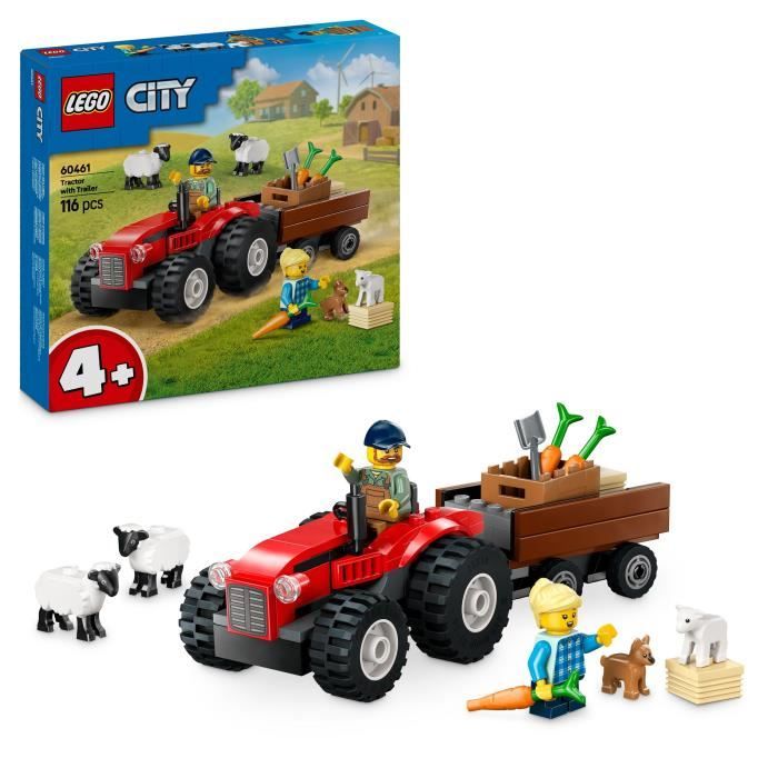 LEGO City 60461 Tracteur agricole rouge avec remorque et moutons - Jeu pour enfants 4 ans