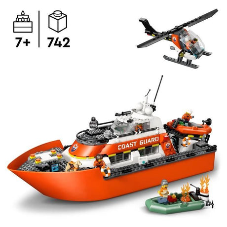 LEGO City 60504 Le Bateau de Sauvetage et l'Hélicoptere des Garde-Côtes - Jouet des 7 ans