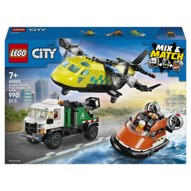 LEGO City 3-en-1 60505 Avion, Camion d'Assistance et Aéroglisseur Modulable - Jouet 7 ans