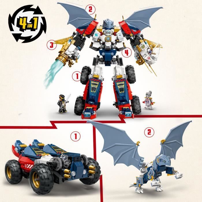 LEGO NINJAGO 71834 Le robot ultra combo de Zane - Jeu de construction 4-en-1 des 9 ans