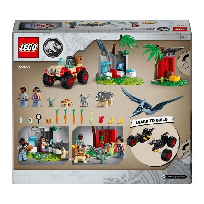 LEGO 76963 Jurassic World Le Centre de Sauvetage des Bébés Dinosaures, Jouet avec Figurines Triceratops et Velociraptor
