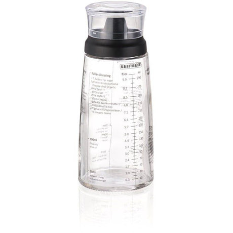 Shaker a Vinaigrette Leifheit 3195, mélangeur vinaigrette gradué de 300 ml avec bec verseur anti-goutte, 5 recettes incluses