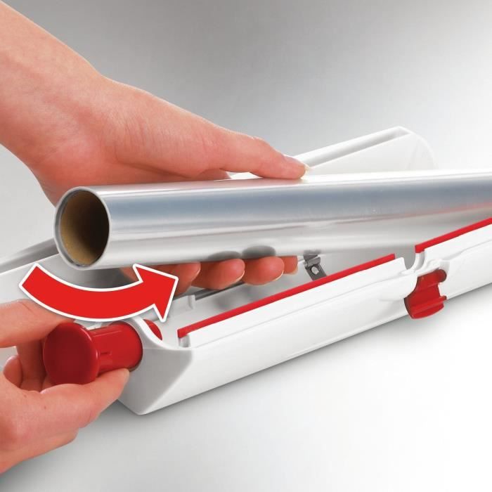 Dérouleur coupe-film Leifheit Perfect Cut 23051, coupe-film étirable pour film alimentaire et papier aluminium de max. 33 cm, blanc