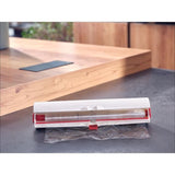 Dérouleur coupe-film Leifheit Perfect Cut 23051, coupe-film étirable pour film alimentaire et papier aluminium de max. 33 cm, blanc