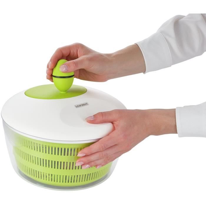 Essoreuse a salade Leifheit Trend 23069 - capacité de 4L - poignée ergonomique et mécanisme d'essorage a manivelle - blanc et vert