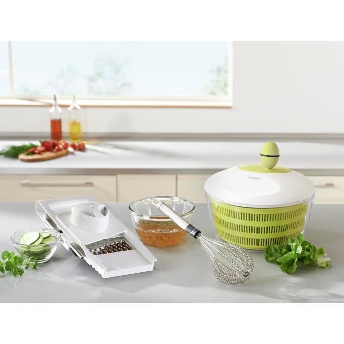 Essoreuse a salade Leifheit Trend 23069 - capacité de 4L - poignée ergonomique et mécanisme d'essorage a manivelle - blanc et vert