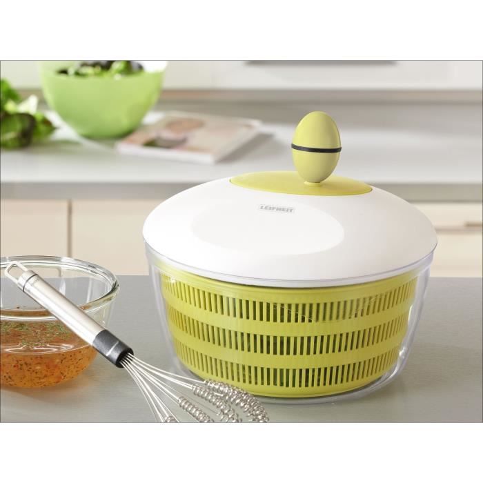 Essoreuse a salade Leifheit Trend 23069 - capacité de 4L - poignée ergonomique et mécanisme d'essorage a manivelle - blanc et vert