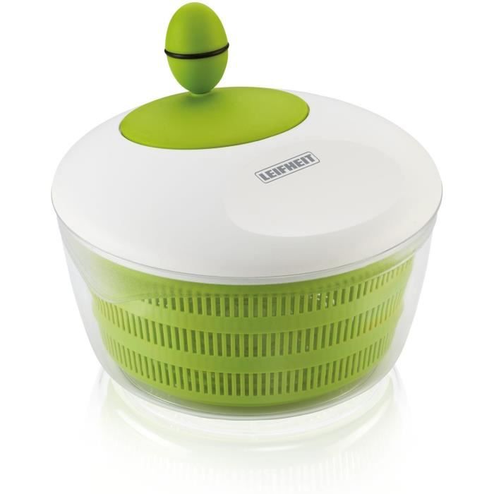 Essoreuse a salade Leifheit Trend 23069 - capacité de 4L - poignée ergonomique et mécanisme d'essorage a manivelle - blanc et vert