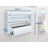 Dérouleur mural Leifheit Parat ComfortLine 25703, porte-rouleau mural cuisine pour 3 rouleaux avec lames tranchantes, blanc