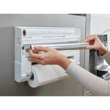 Dérouleur mural Leifheit Parat ComfortLine 25703, porte-rouleau mural cuisine pour 3 rouleaux avec lames tranchantes, blanc