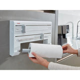 Dérouleur mural Leifheit Parat ComfortLine 25703, porte-rouleau mural cuisine pour 3 rouleaux avec lames tranchantes, blanc