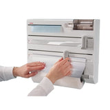 Dérouleur mural Leifheit Parat Plus ComfortLine 25723, porte-rouleau mural avec lames tranchantes et 6 places de rangements, blanc