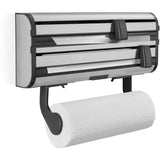 Dérouleur mural Leifheit Parat Royal 25793, porte-rouleau cuisine en acier inoxydable pour 3 rouleaux, lames tranchantes, blanc