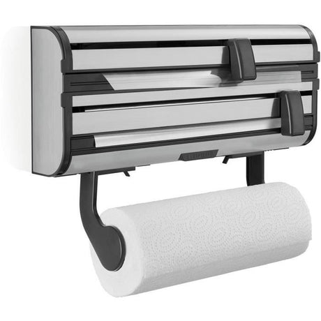 Dérouleur mural Leifheit Parat Royal 25793, porte-rouleau cuisine en acier inoxydable pour 3 rouleaux, lames tranchantes, blanc