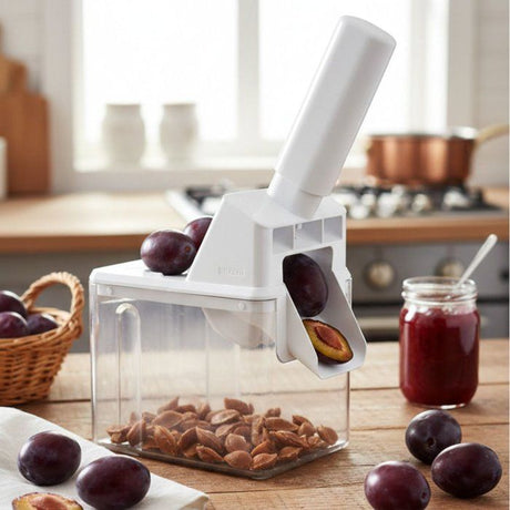Dénoyauteur a prunes Leifheit 37300, dénoyauteur automatique avec lame en acier inox de haute qualité, utilisation rapide et simple