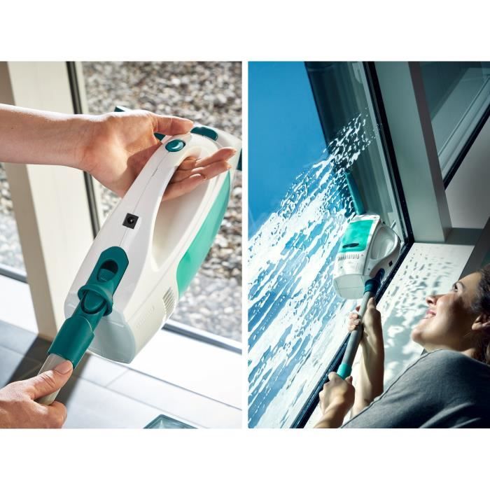 Nettoyeur pour vitre avec manche Leifheit Dry & Clean 51001, set avec manche de 43cm pour un nettoyage sans traces, autonomie 38min